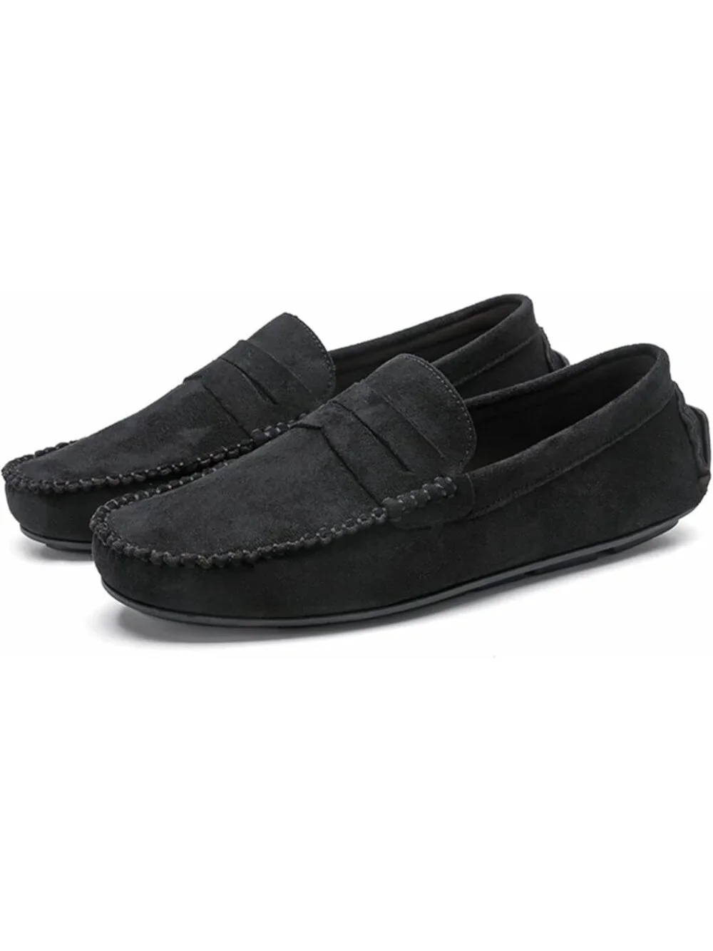 Men's Black Suede Penny Loafers Slip-On Driving Moccasins Casual Flat Shoes
